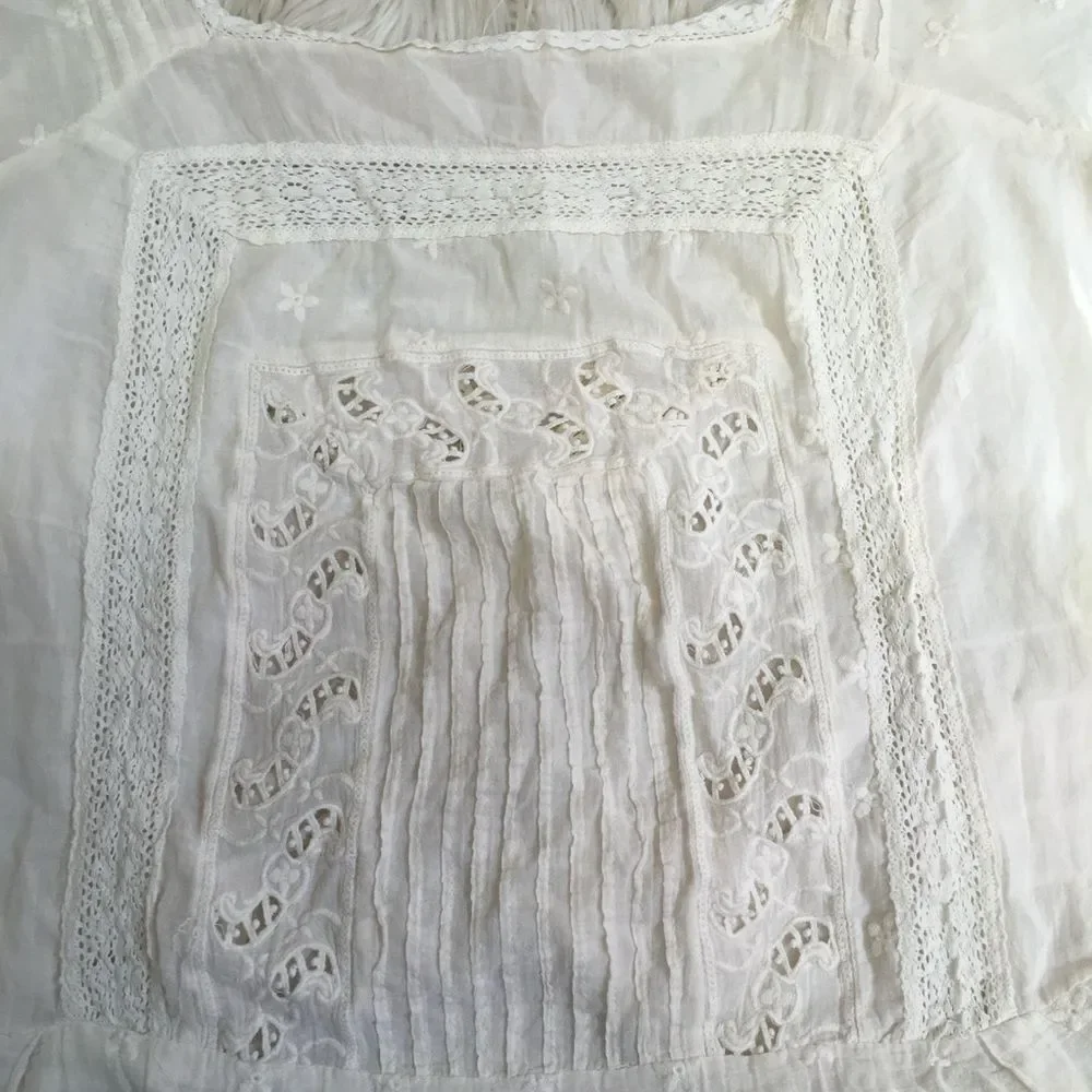 Free People Intimately White Short Sleeve Lace Mini Boho Cottagecore Dress M